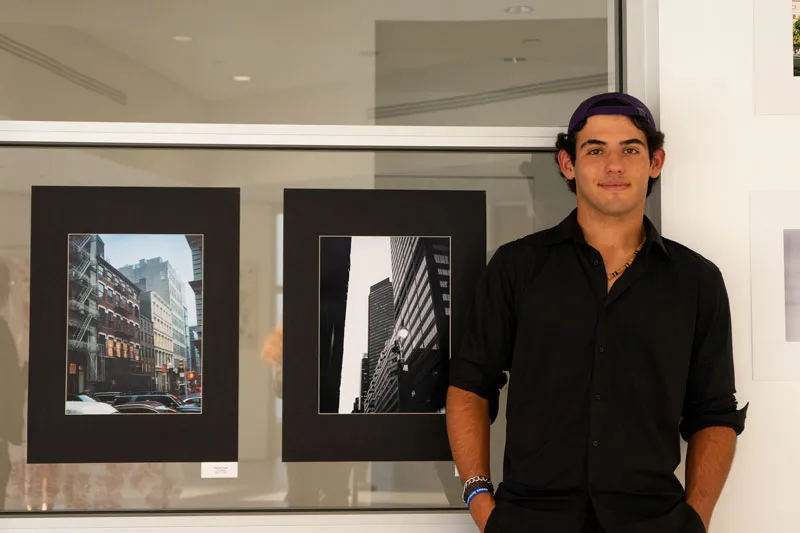 Student at an art exhibition